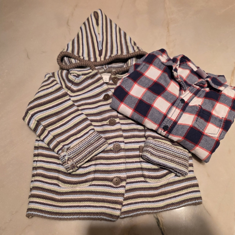 Gymboree Multicolor Striped Sweater Cardigan Hoodie + Plaid PJs 18-24 M